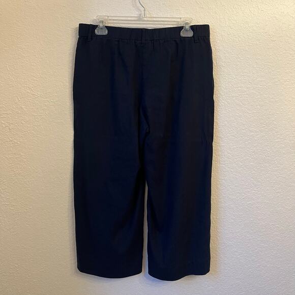 J.Jill Linen Wide Leg Pants Medium Petite Navy Stretch Cropped Nautical Beach - Picture 4 of 13